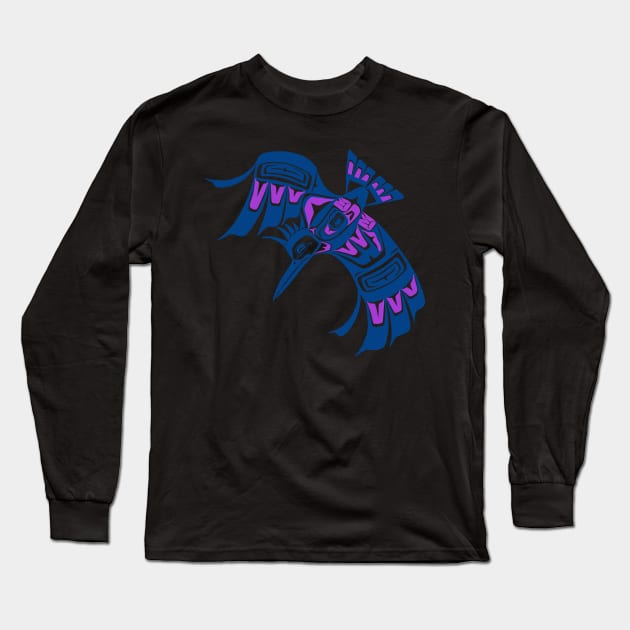 Tribal Kingfisher, PNW style Long Sleeve T-Shirt by Featherlady Studio